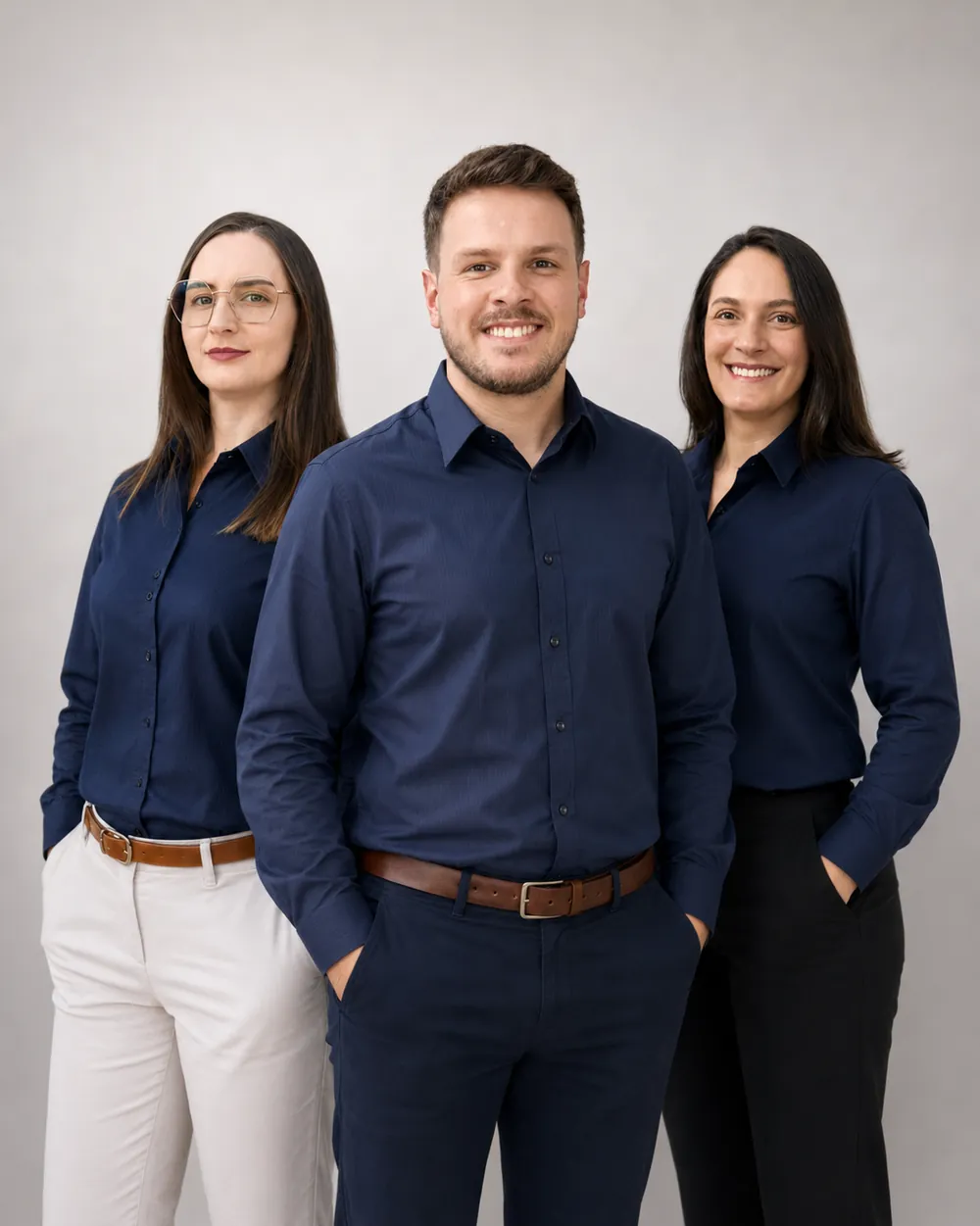 Integrantes da equipe Alpha com o uniforme da empresa